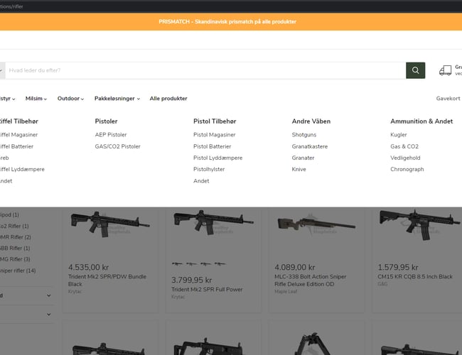 Webshop med salg af Airsoft, Outdoor og Milsim grej sælges