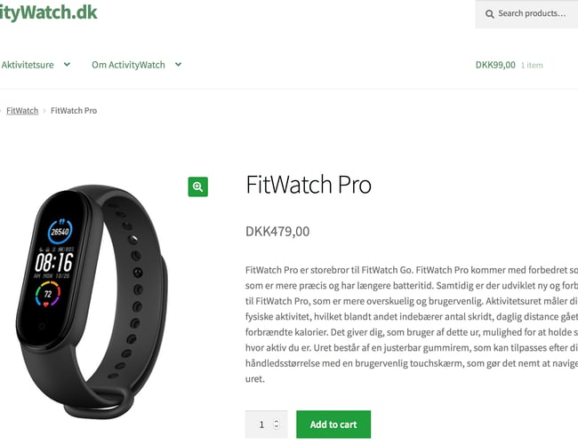 Webshop med salg af aktivitetsure