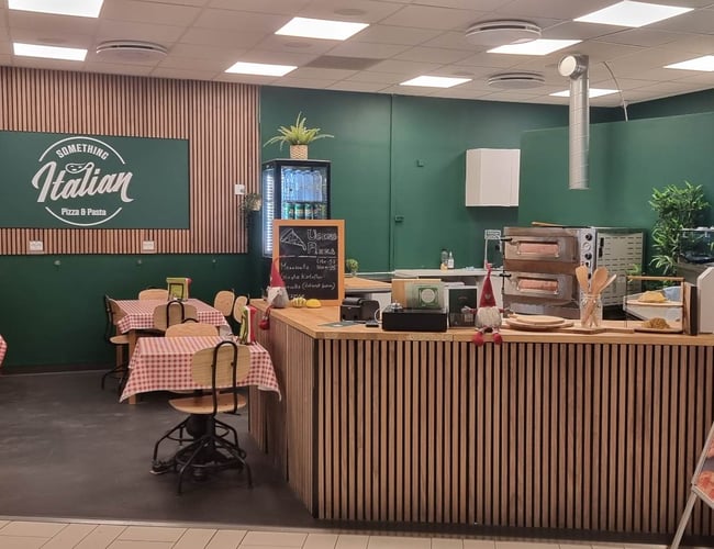 Pizzeria med unik beliggenhed i Glostrup centeret lige foran Føtex. 