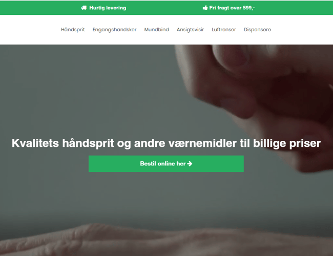 Håndspritlageret.dk | Stabil månedlig omsætning på 400.000 | 50% Avance | Adhoc lager