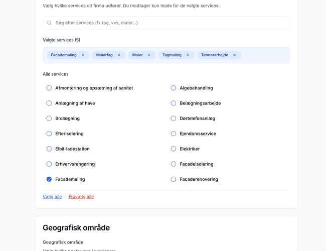 Lead-platform til håndværkere med automatisk matching