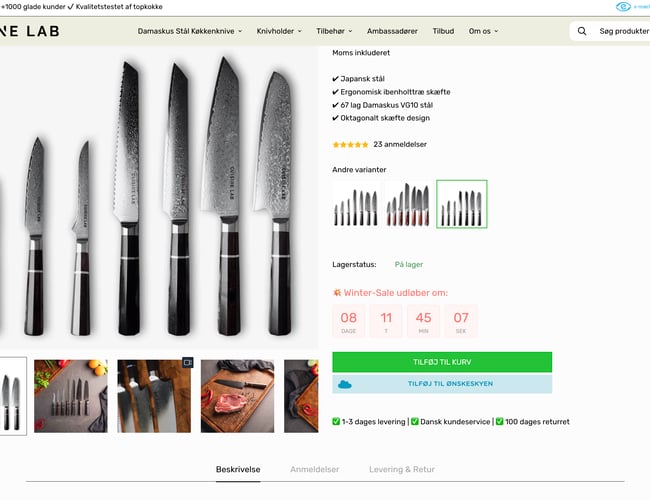 Webshop - salg af køkkenknive og knivtilbehør - omsat for 1.345.000 kr.