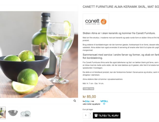 Webshop med brugskunst og designprodukter - Omsætning på 750.000 kr. i 2018