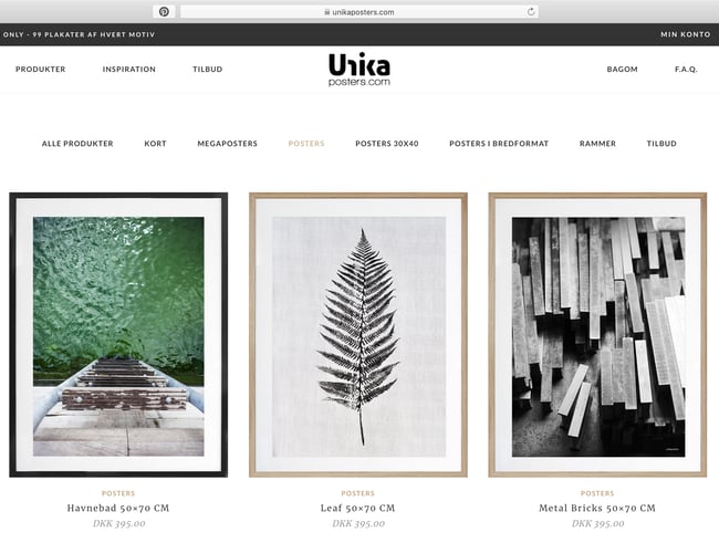 Webshop i super lækkert design - Salg af plakater - Omsætning 2018: 44.350 kr.