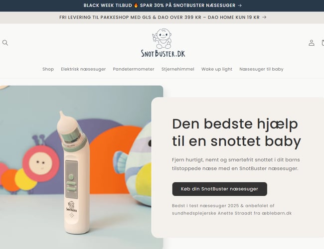 Snotbuster.dk - Børne/babywebshop med godt varelager og +75% bruttomargin