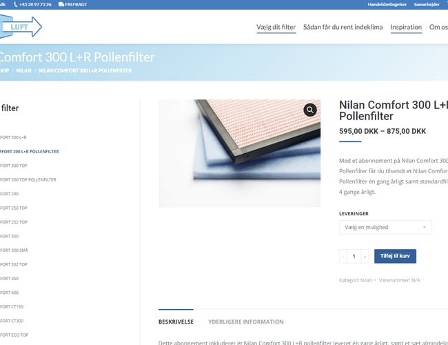 Ren-luft.dk - Webshop med over 250 faste abonnementer - Wordpress