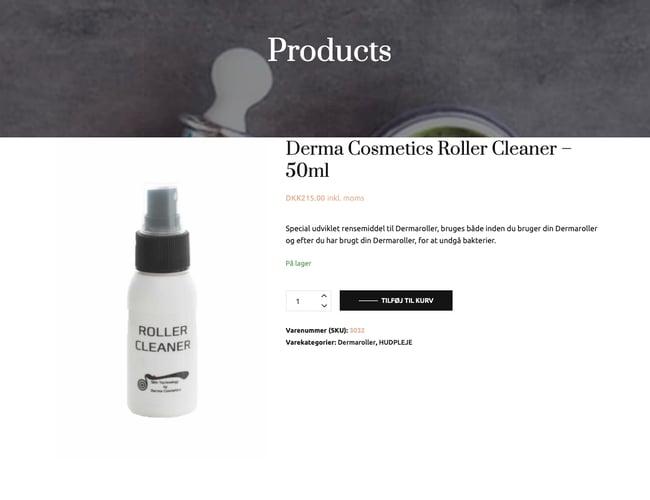 Hudpleje webshop med kliniske produkter - Varelager 70.000 kr. 