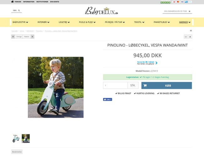 Babydelux.dk - Velkørende webshop til salg - Omsætning for 400.000 kr. i 2018.