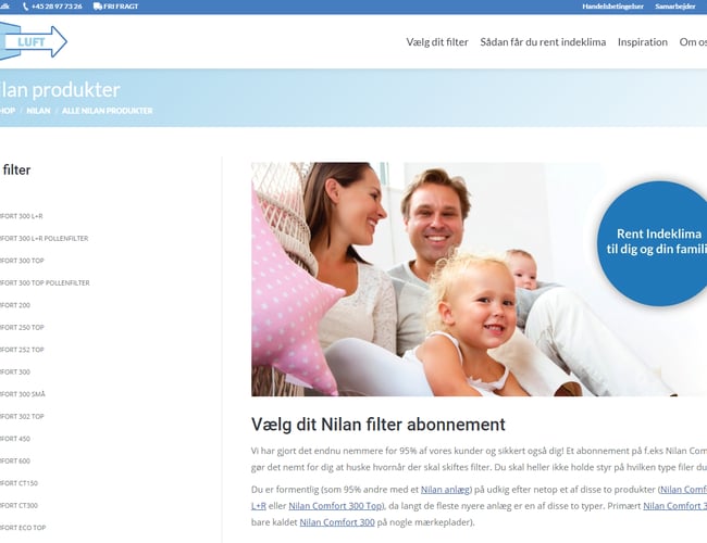Ren-luft.dk - Webshop med over 250 faste abonnementer - Wordpress