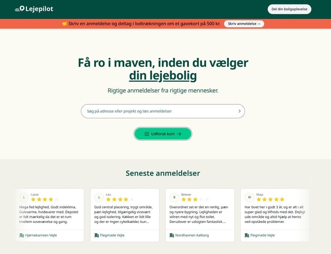Komplet hjemme side til boliganmeldelser 