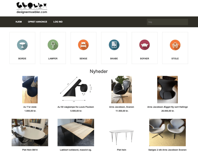 Salgsportal med salg af eksklusive brugte designermøbler og lamper