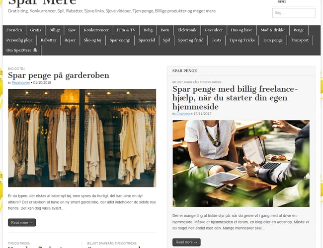 Portefølje af websites med artikler i diverse kategorier