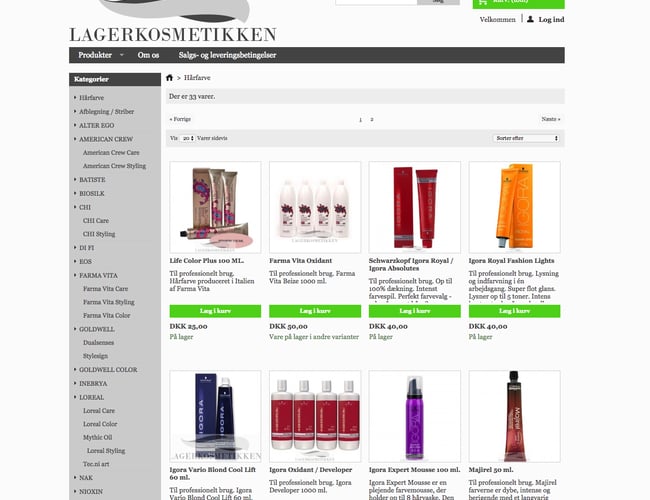 Lagerkosmetikken.dk salg af hårfarver samt tilbehør - Omsætter passivt for 3500 til 4500 kr. per måned - 1050 nyhedsbrev læsere