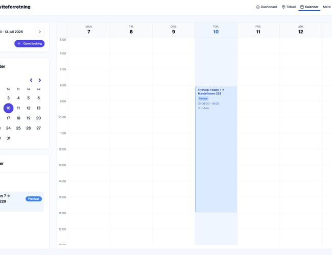 WeMoove - Ny SaaS til flyttebranchen med indbygget bookingsystem, samt medarbejder- og flådehåndtering. Skræddersyede flyttetilbud på få sekunder med hjælpe fra AI. 400 udviklingstimer brugt.