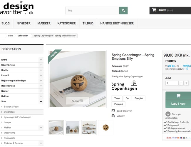 Webshop med salg af boliginteriør, livsstilsprodukter og møbler