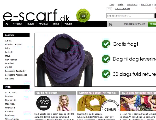 Veletableret webshop med salg af tørklæder