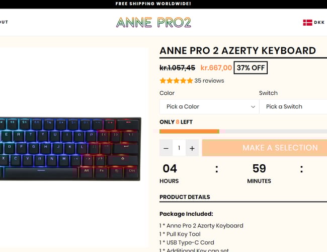 Annepro2.com - Dropshipping webshop med salg af mekaniske spil-tastaturer 