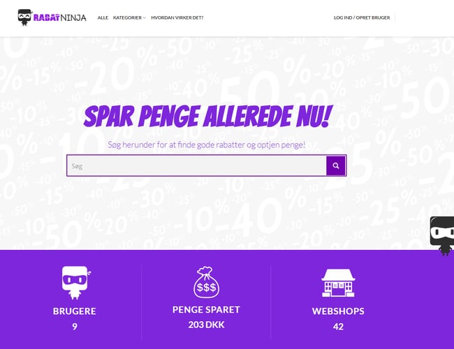 Cashback / Incentive website - Rabatninja.dk - Affiliate website med cashback til brugerne