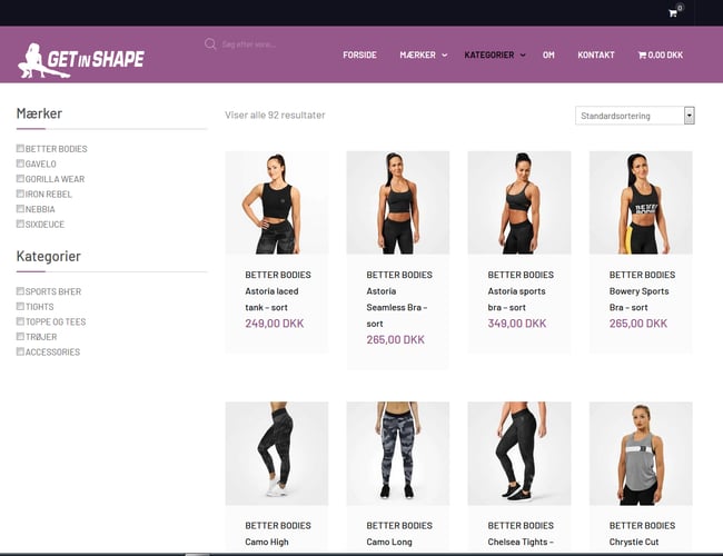 getinshape.dk - Webshop med fitnesstøj til kvinder