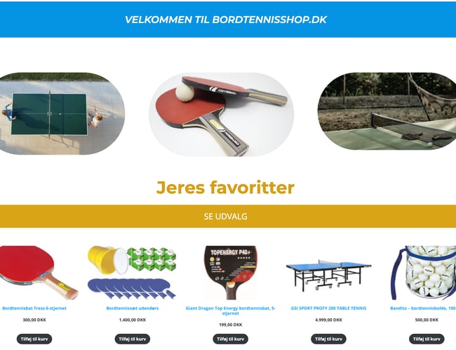 Bordtennisshop.dk - Der følger 4-5 leverandøraftaler - Klar til omsætning. 