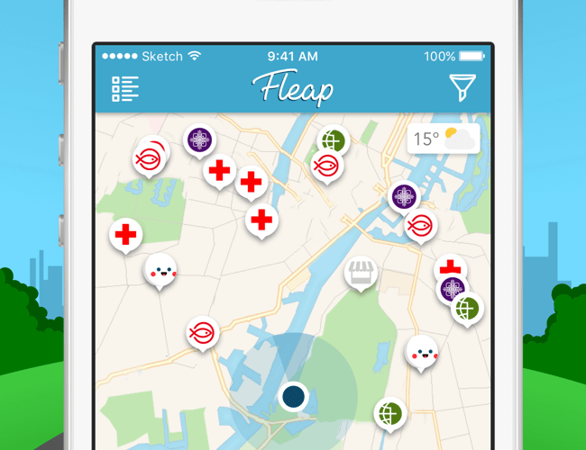Fleap App - Sjov og bæredygtig app til loppemarkeder og genbrugsbutikker - mere end 14.000 downloads.