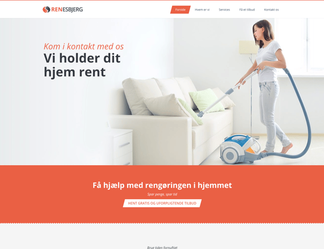 Hjemmeside med navn og logo til rengøringsvirksomhed som generer kundehenvendelser