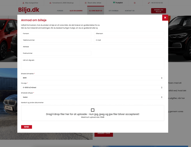 Booking system til leasing af biler til salg