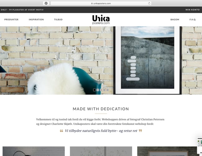 Webshop i super lækkert design - Salg af plakater - Omsætning 2018: 44.350 kr.