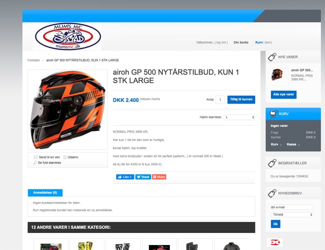 mumsmc.dk - Motorcykel og udstyr webshop med kvalitets produkter - Omsætning på ca. 200.000 kr. 2019