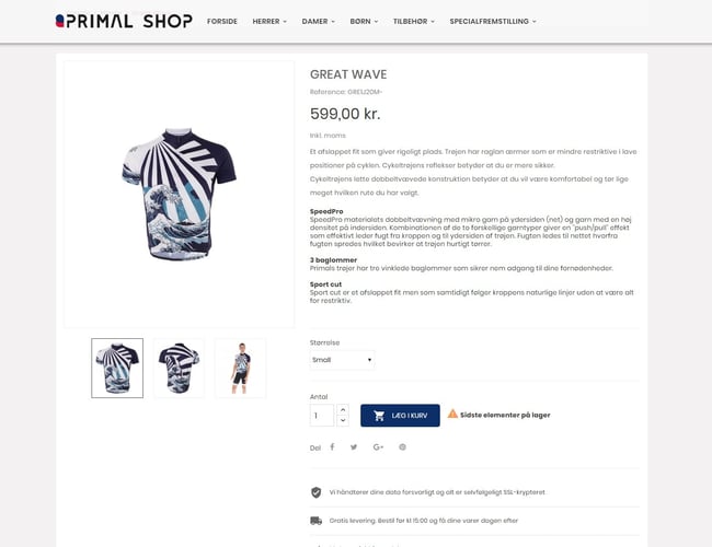 Primalshop.dk - Webshop med salg af cykeltøj - Stort varelager medfølger - Bud modtages gerne