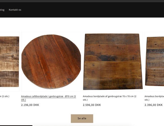 Dropshipping shop med salg af møbler - bordeplader, borde, barstole mm 