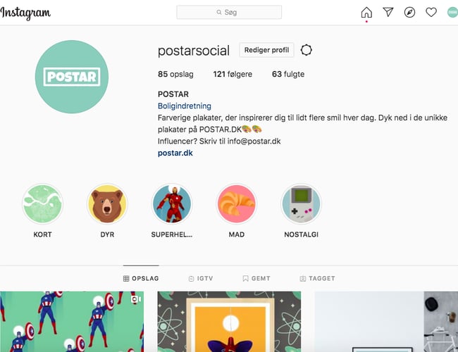 Postar.dk - Plakat koncept til salg med tilhørende sociale medier og webshop.
