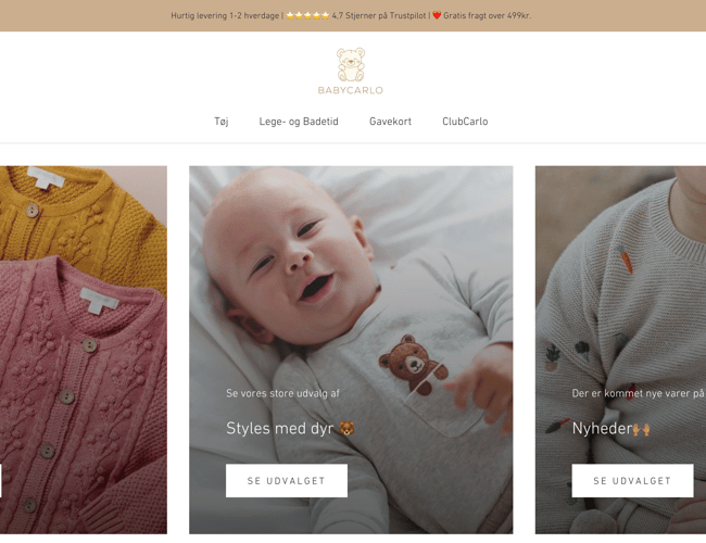 BabyCarlo.dk - Velfungerende webshop med unikt økologisk baby- og børnetøj - Omsætning 2021: 635.000 kr.