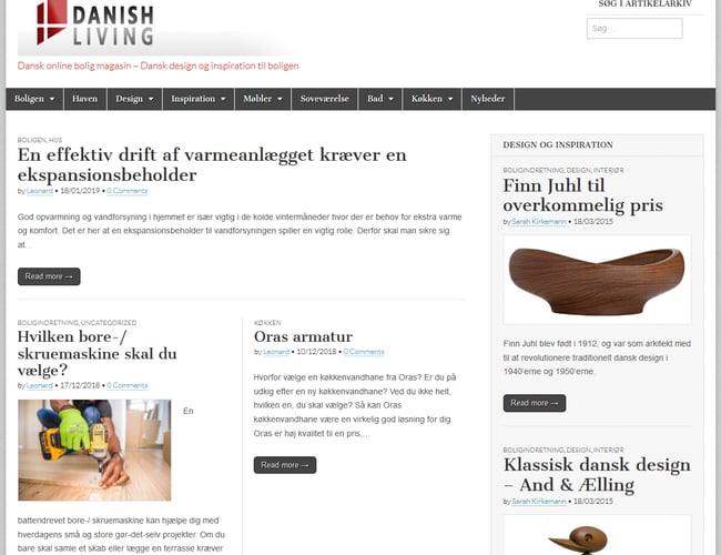 Portefølje af websites med artikler i diverse kategorier