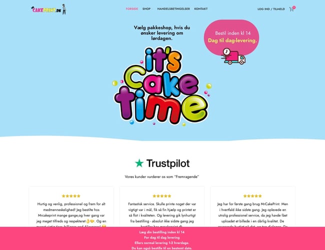 Kageprint shop - Velfungerende webshop til salg - Omsætter for ca 200.000 kr. pr. mdr.