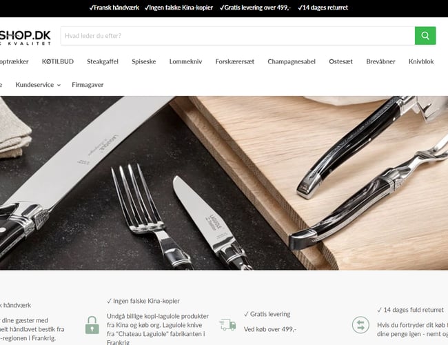 Danmarks største "Laguiole" bestik webshop sælges. Solidt overskud. Kræver kun 1-2 timer ugentligt. Alt omsætning er organisk (eksisteret siden 2012) og kræver ingen PPC. 