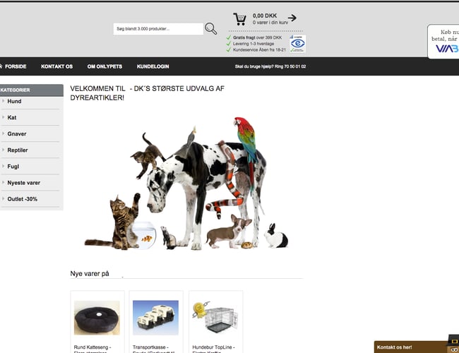 Webshop med dyreartikler og dyrefoder baseret på dropshipping