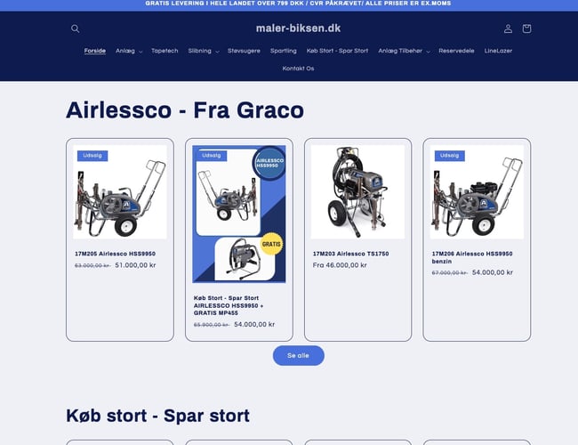 Online Webshop med Maler Industri maskiner og tilbehør. 25-30% billigere end konkurrencen