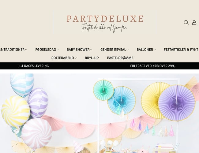 Webshop med festartikler - Sælger festpynt med fokus på alle livets store og små øjeblikke. 