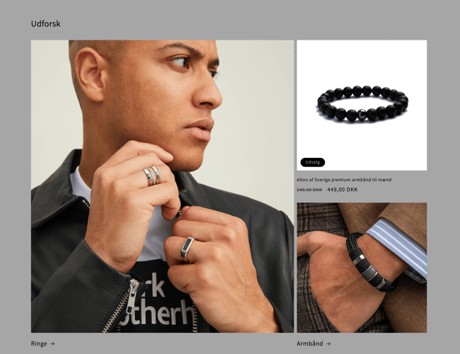 Flot eksklusiv webshop med salg af herrearmbånd og herreringe