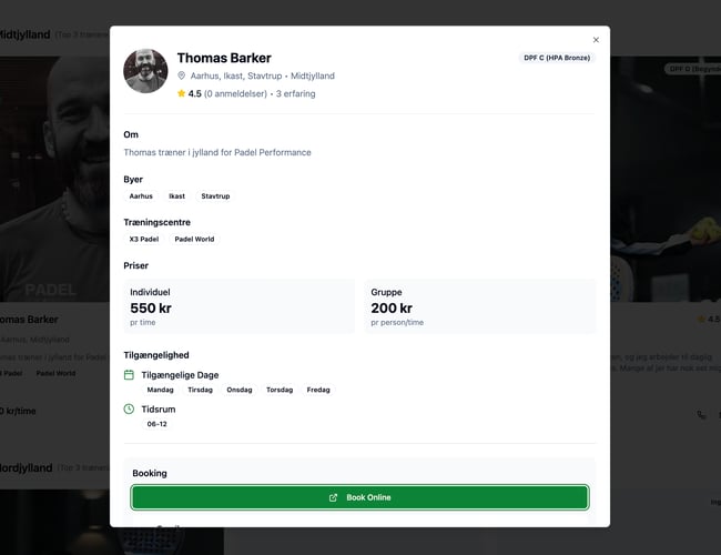 Markedsplads for private padel trænere