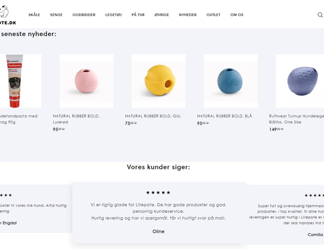 Webshop der sælger hundeartikler og med 4,7 stjerner