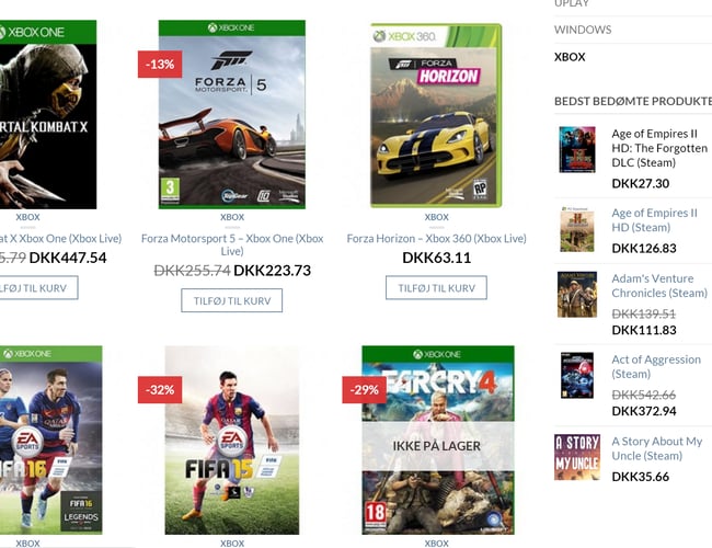 Webshop der sælger spil