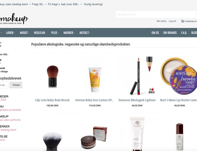 Webshop med makeup og hudpleje uden farlig kemi sælges