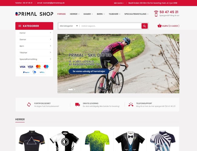 Primalshop.dk - Webshop med salg af cykeltøj - Stort varelager medfølger - Bud modtages gerne
