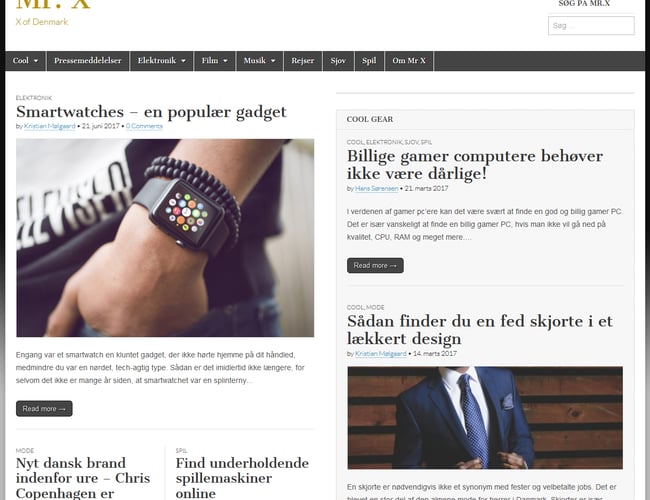 Portefølje af websites med artikler i diverse kategorier