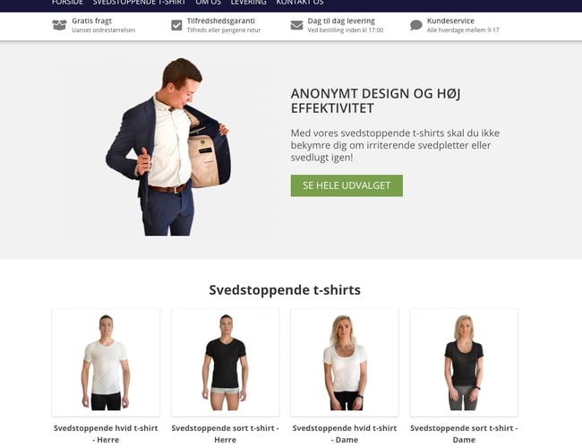 Webshop med svedstoppende t-shirts - Færdigudviklet koncept