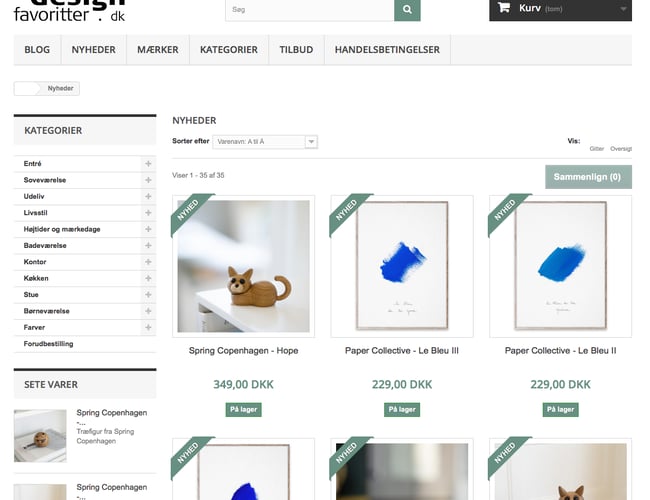 Webshop med salg af boliginteriør, livsstilsprodukter og møbler