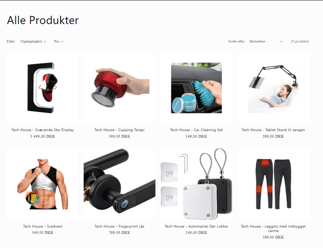 Dropshipping Webshop med salg af markedsanalyste trending tech products 