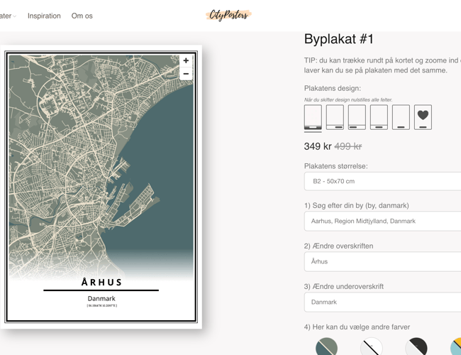 CityPosters.dk - Lader kunder designe deres egne personlige byplakater - Omsætning: 223.666 kr. Overskud: ca. 80.000 kr.